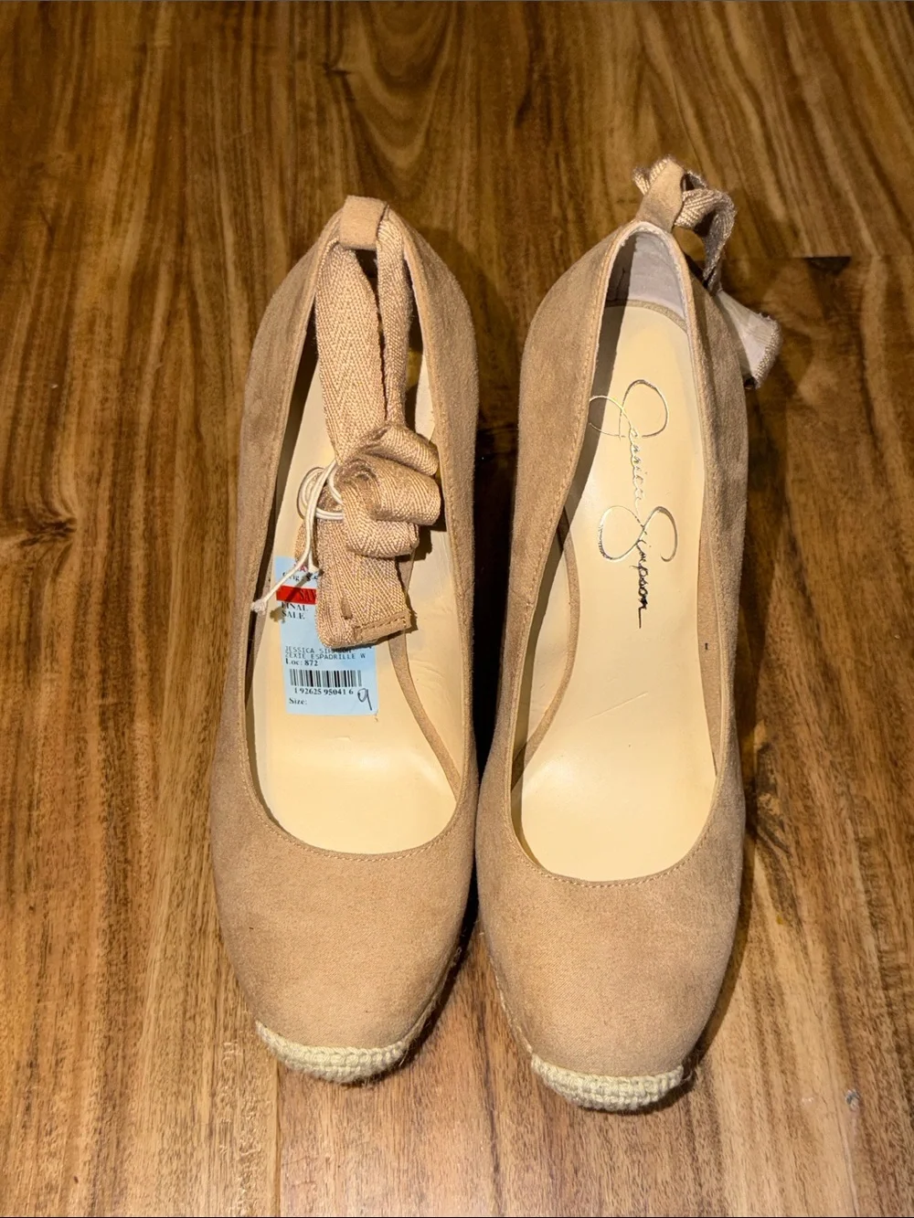 Jessica Simpson women 9 Zexie tan nude platform wedge heel espadrille tie nwt